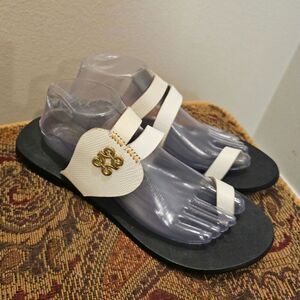 Gye Nyame White Leather Toe Loop Sandals Size 41